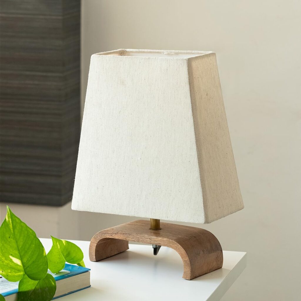 exclusivelane 'geometry' mango wooden table lamp for bedroom